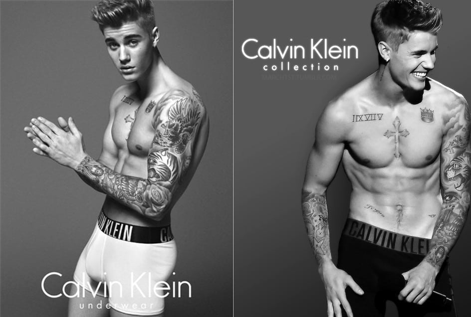 Tetování v trenýrkách. Justin Bieber a Lara Stone pro Calvin Klein. Zdroj: Oficiální FB a Instagram Calvin Klein