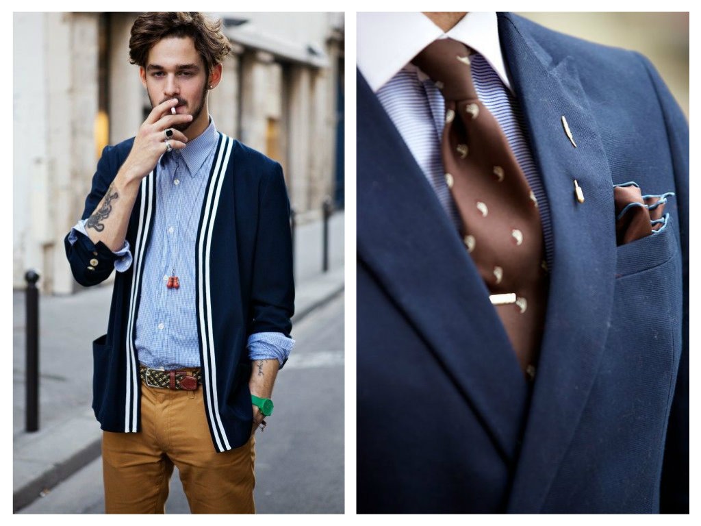 Navy modrá a hnědá kombinace - pánské fashion trendy 2015